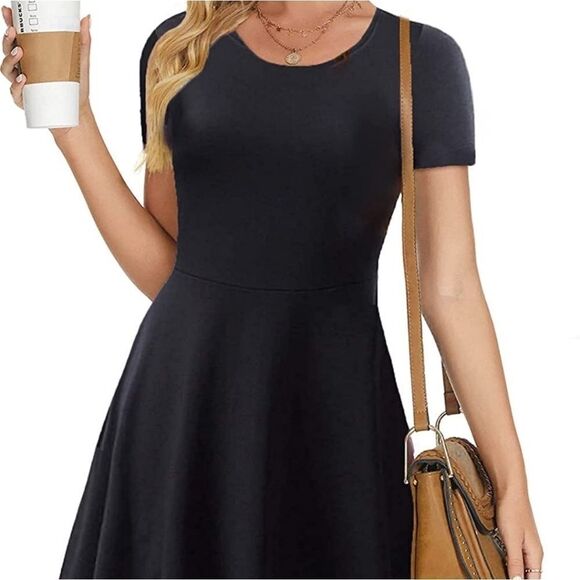 NWOT Womens Small Huhot Casual Short Sleeve A Line Fit & Flare Midi Skat… - Picture 1 of 6